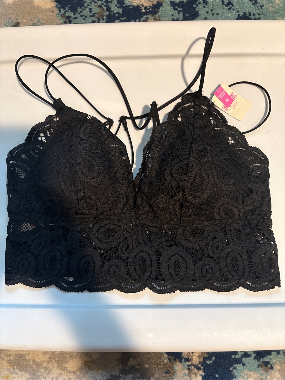 PINK Victoria's Secret Black Lace Bralette with Strappy Detail